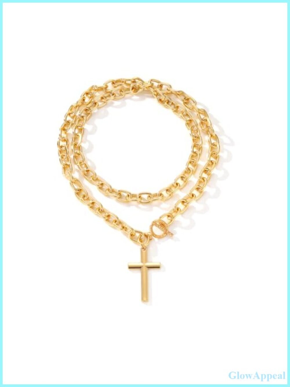Chunky Gold Layered Cross Pendant Necklace 33in Women's Statement Jewelry